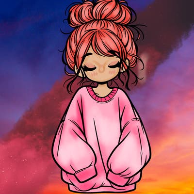 girl with baggy sweatshirt and messy bun