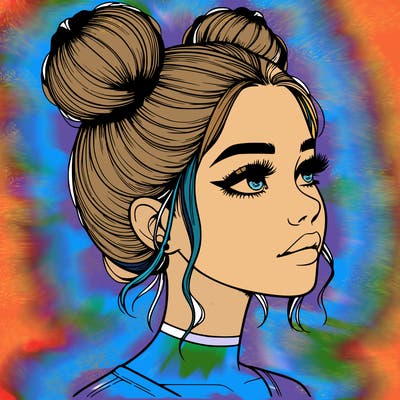 realistic girl with buns on the top of her head