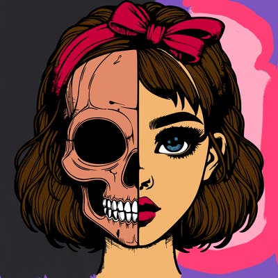 realistic girl with half skull mask