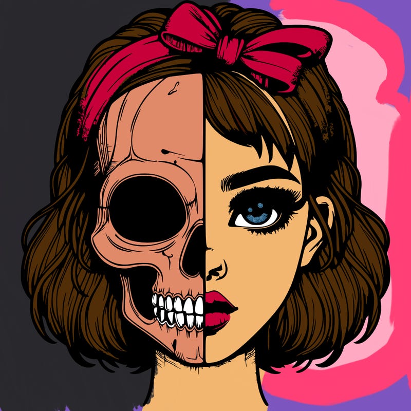realistic girl with half skull mask