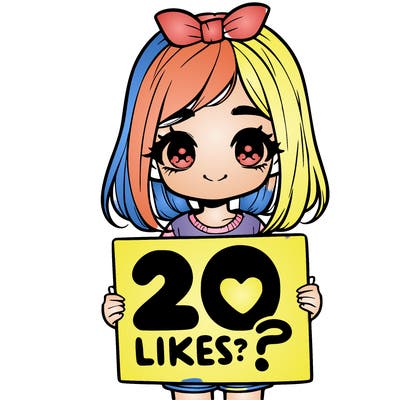 cute realistic girl holding a sign that says 20 likes?