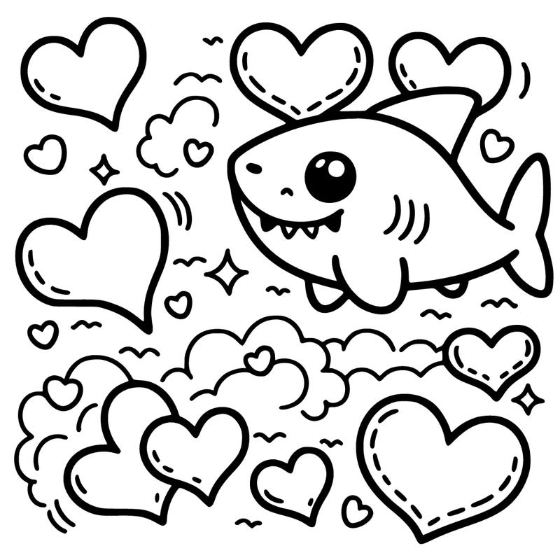 hearts and a shark