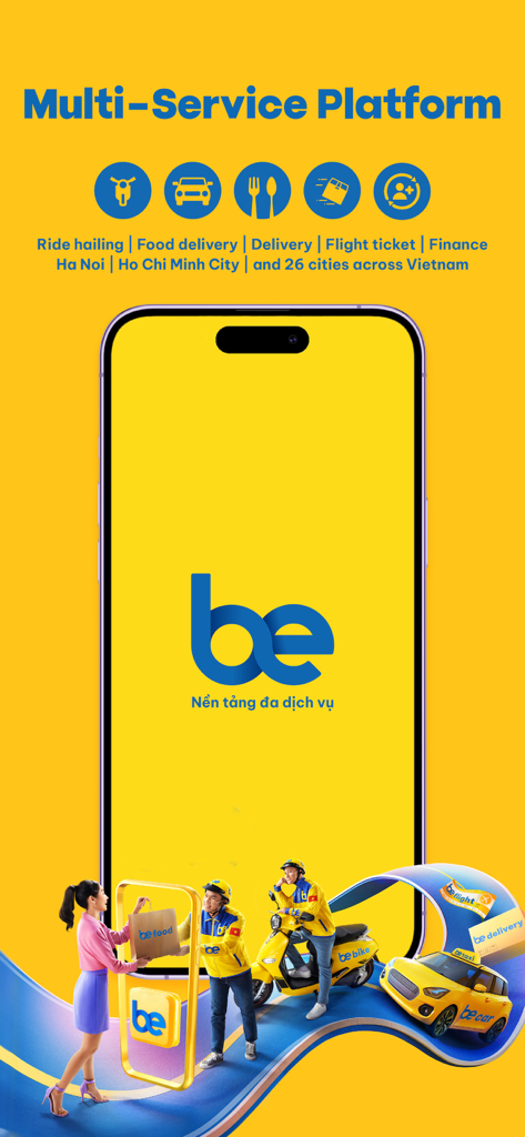 be - Multi-Service Platform - Piattaforma multiservizio dell'app Be per ride-hailing e consegna di cibo in Vietnam.