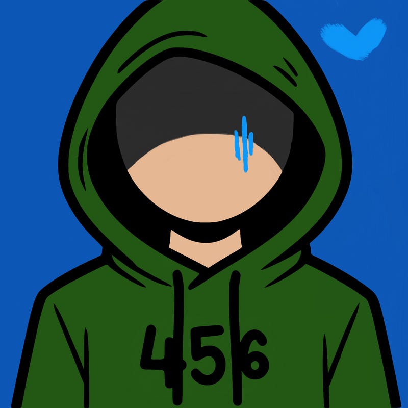 a person with non face waering a hoodie with a 456 symbol