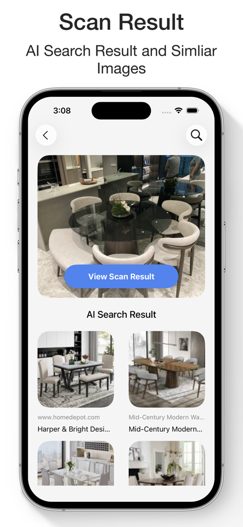 Reverse Image Search & AI Lens - AI search results in the Reverse Image Search app showing similar furniture items
