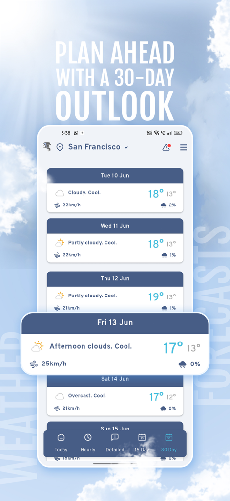 MyForecast - サンフランシスコの30日間の長期天気予報を表示するMyForecastアプリ