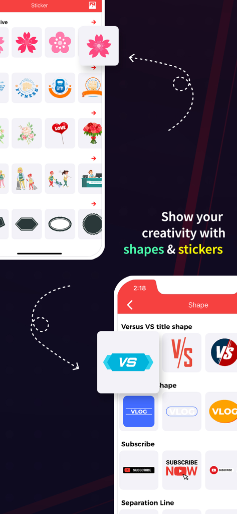 YT Thumbnail Maker - Oberfläche des YT Thumbnail Maker mit einer Bibliothek von Stickern und Formen für benutzerdefinierte Video-Thumbnails