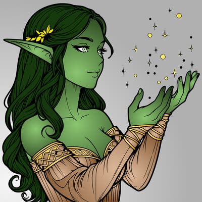 realistic elf girl doing magic