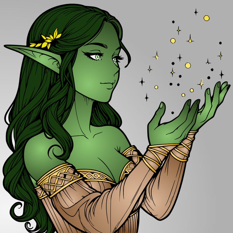 realistic elf girl doing magic