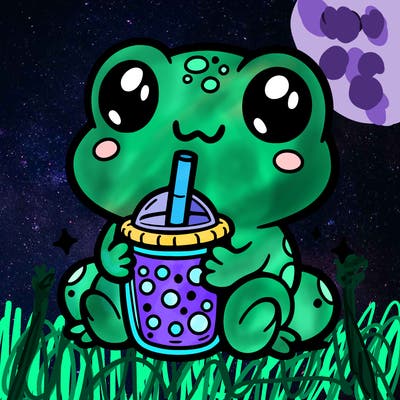 a cute frog with boba