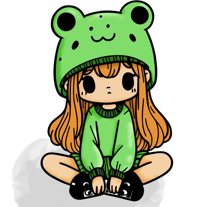 a girl wearing a frog hat and some frog socks
