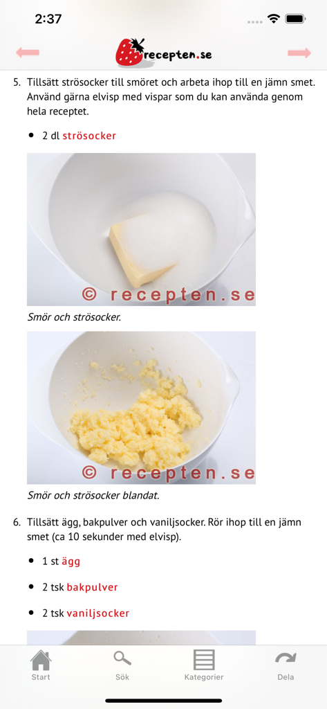 recepten.se - Step by step baking recipe instructions on the recepten.se app screen.