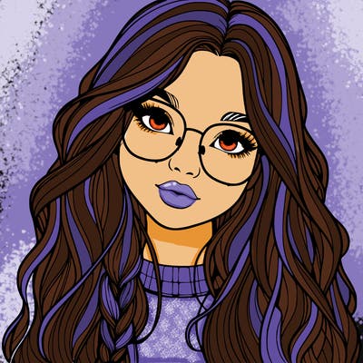 girl with long hair and freckles and glasses realistic