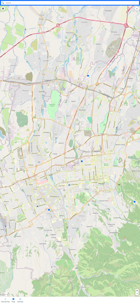 Uvivion - Uvivion app map interface showing real-time tracking of fleet vehicles with blue location markers.