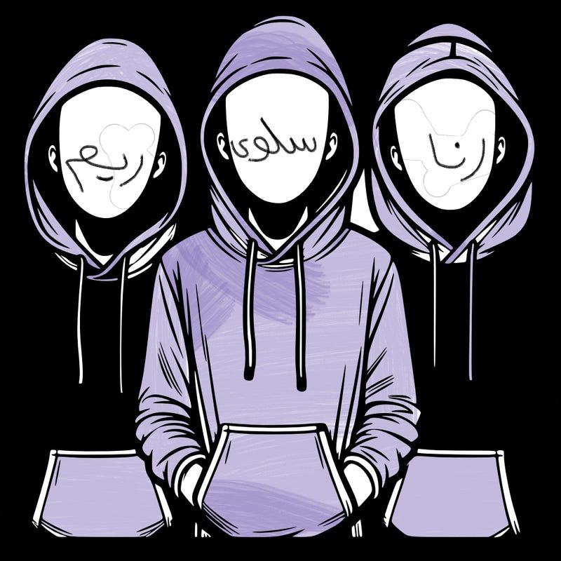 3 faceless people in  hoodies