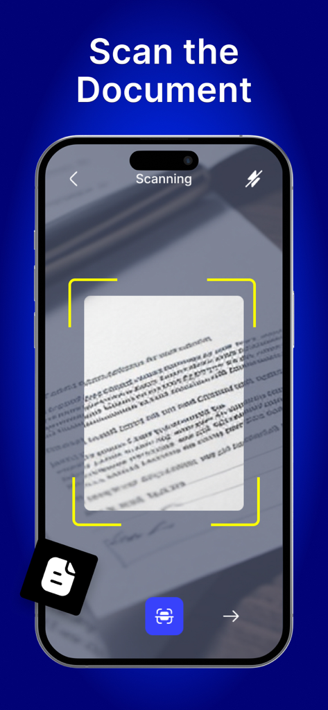 Mobile phone screen scanning a document using the Docs Scanner app