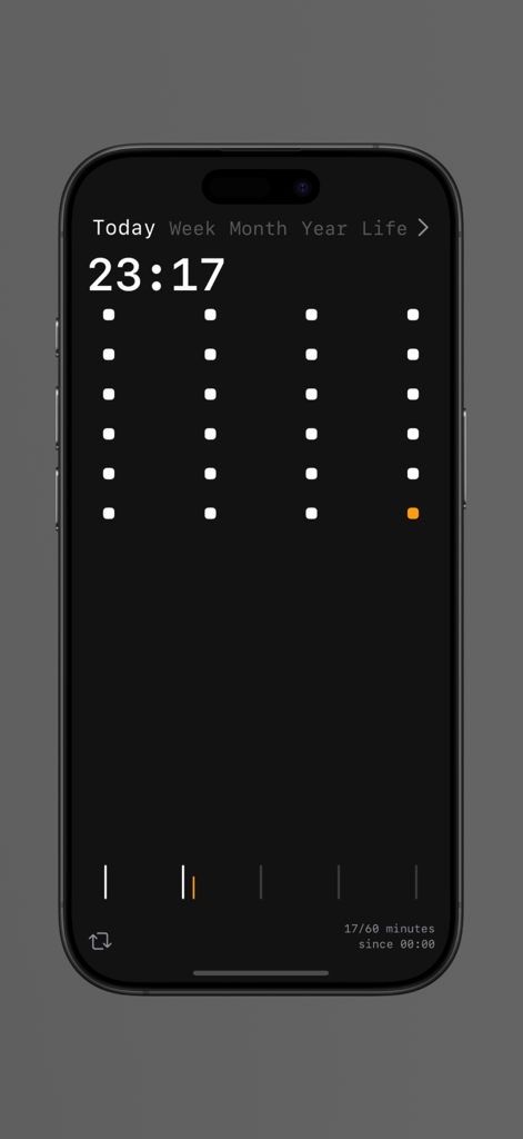 Life Widget - Time Progress - Tela minimalista do iPhone mostrando o progresso diário do tempo no aplicativo Life Widget
