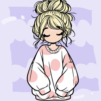 girl with baggy sweatshirt and messy bun