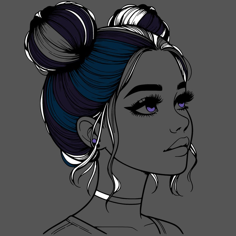 realistic girl with buns on the top of her head