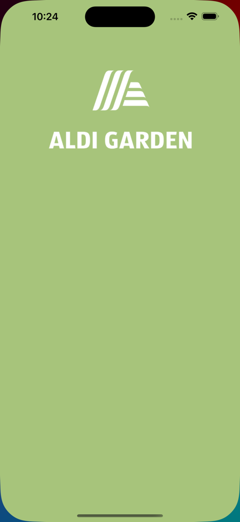 ALDI GARDEN - Der Splashscreen der ALDI GARDEN App mit dem Markennamen auf grünem Hintergrund