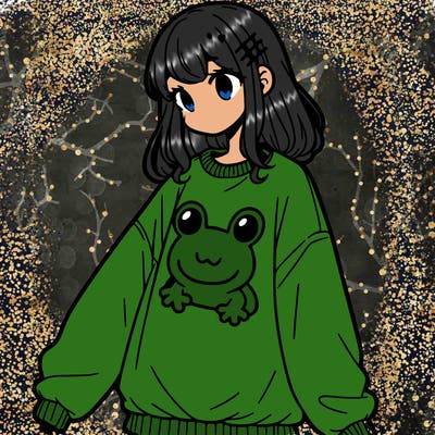 girl wearing frogging sweatshirt