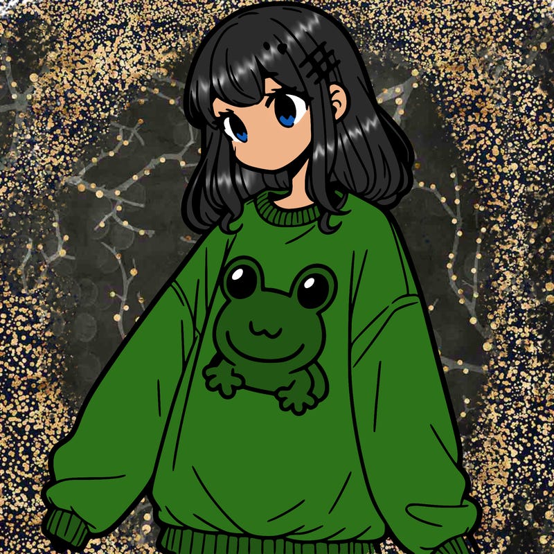 girl wearing frogging sweatshirt