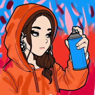 a realistic girl, spray painting