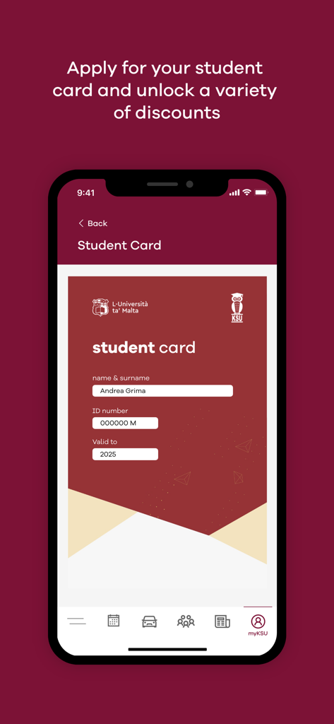 myKSU - Digital student card interface on the myKSU app for unlocking university discounts