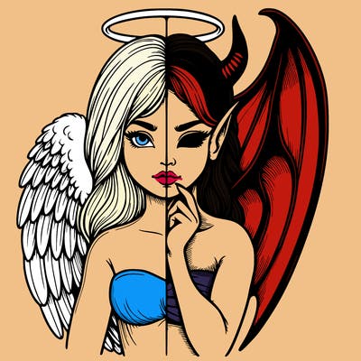 realistic angel half demon