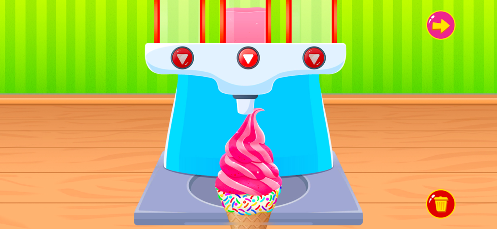 Kids Cooking Games & Baking - Máquina de helados de servir suaves haciendo un cono de espiral rosa con chispas en un juego de cocina para niños