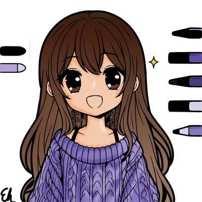 cute anime girl with long hair and cute sweater