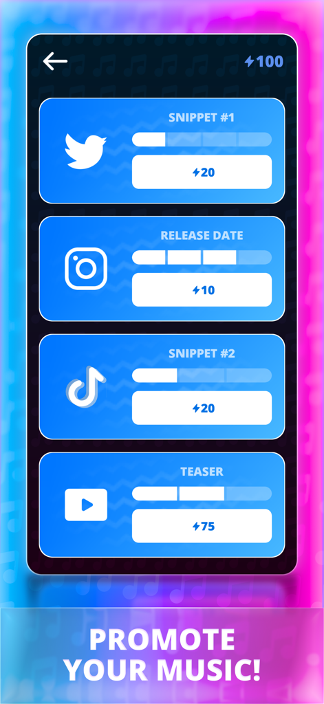Rapper Life Simulator - Rapper Life Simulator music promotion screen with social media share options