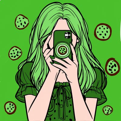 a realistic girl holding her phone taking pictures