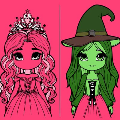 two realistic girls one princess one witch