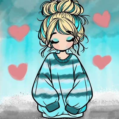 girl with baggy sweatshirt and messy bun