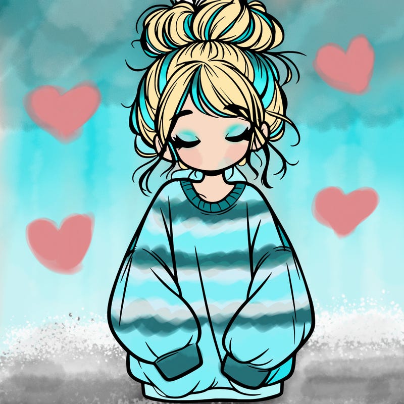 girl with baggy sweatshirt and messy bun