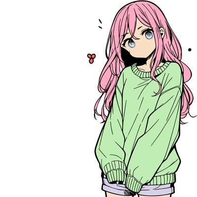 manga teen girl  in a sweater and baggy pants