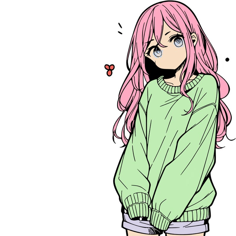 manga teen girl  in a sweater and baggy pants
