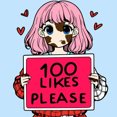 a girl holding a sign saying 100 likes please