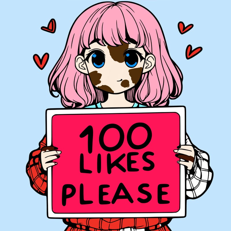 a girl holding a sign saying 100 likes please