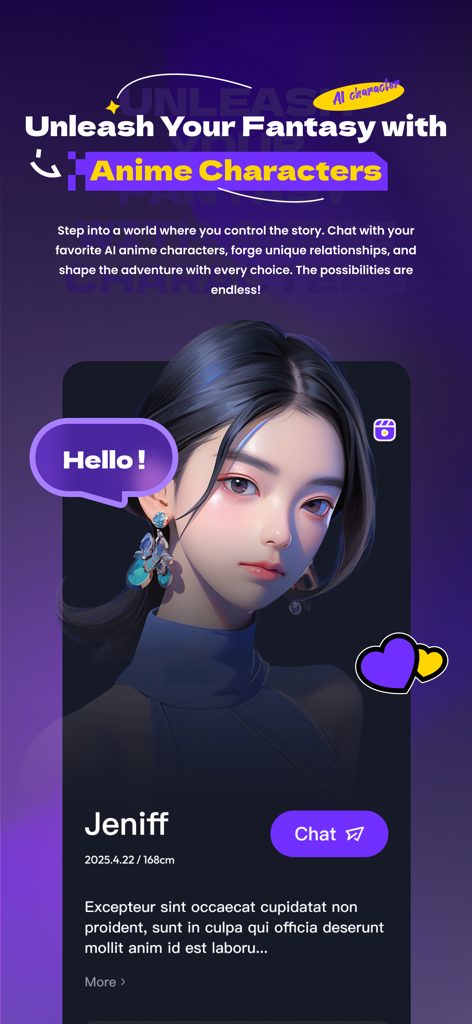 Anime Watching Apps - Elser.AI - AI anime character profile named Jeniff with an interactive chat button