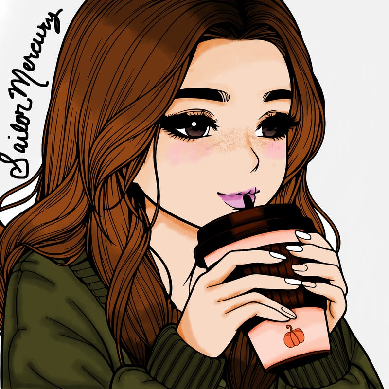 realistic girl drinking coffee