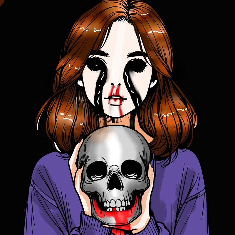 realistic girl holding a skull