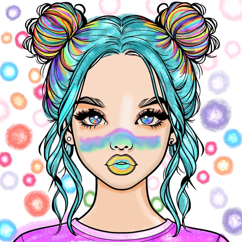 realistic girl with two buns in hair and lips