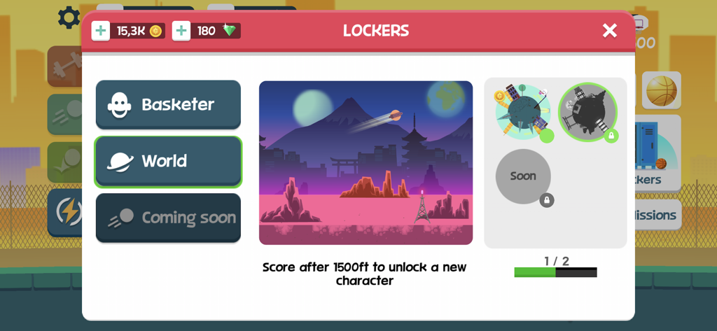 Basketball Orbit - Basketball Orbit game world selection menu showing level unlock requirements and planet icons