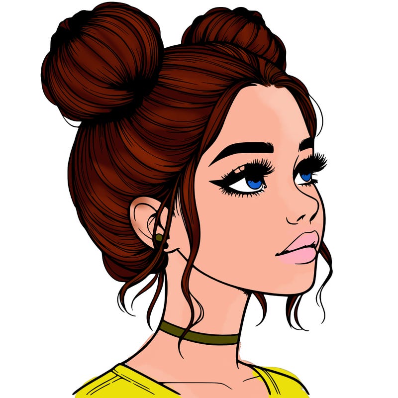 realistic girl with buns on the top of her head