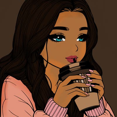 realistic girl drinking coffee