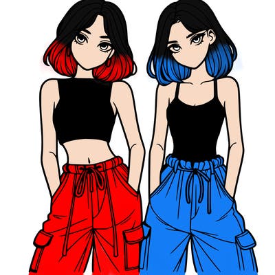 two girls with crop top with baggy pants