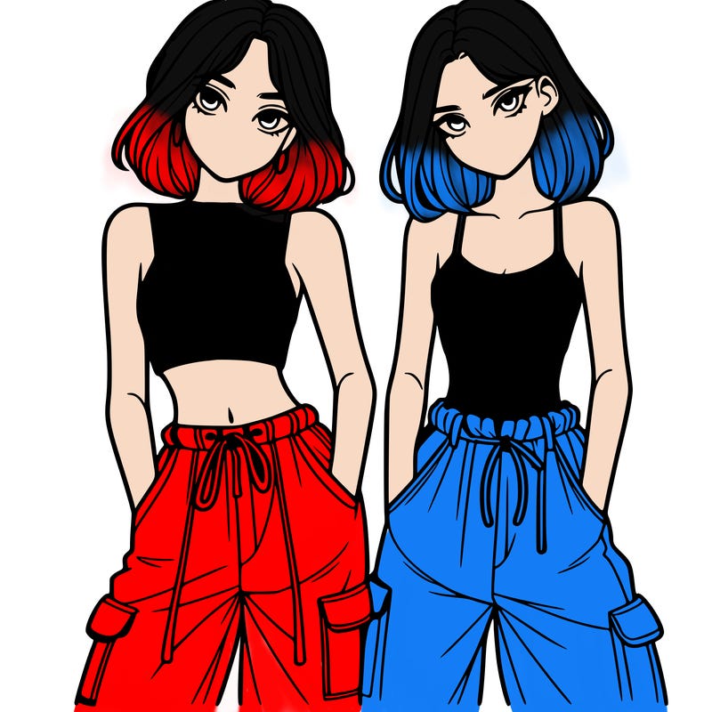 two girls with crop top with baggy pants