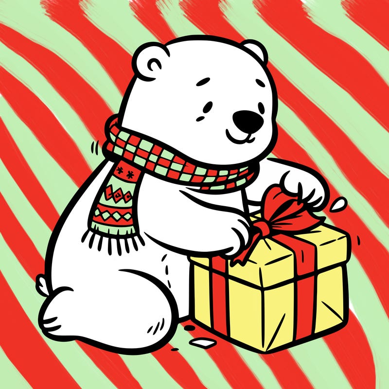 polar bear wrapping a present